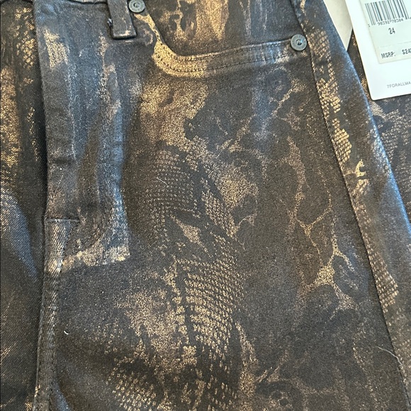 7 for All Mankind Black Marble Foil Jeans hi rise ankle skinny jeans size 24 - Picture 4 of 13